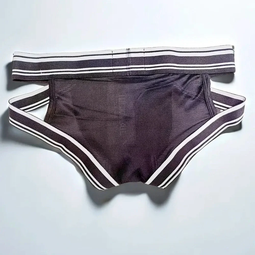Jockmail Black and White Striped Jockstrap.